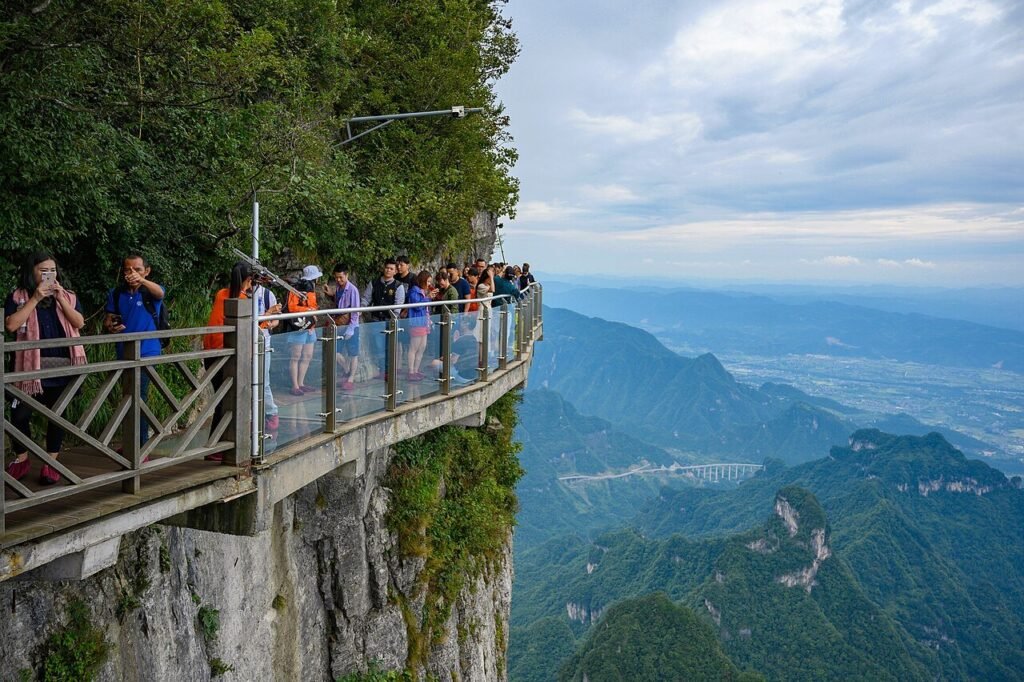 Tianmen Mountain cliffside and glass walkway